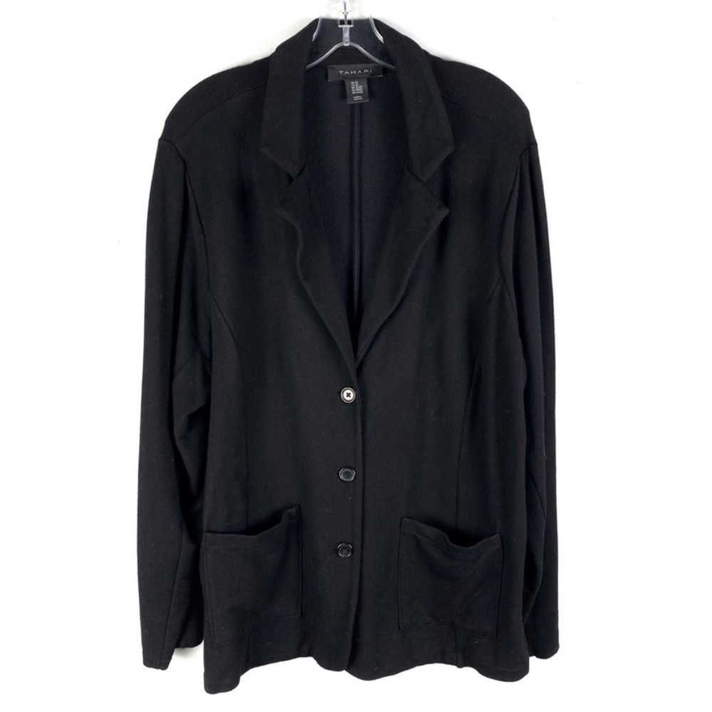 Tahari Black Button Front Knit Collared Plus Size Blazer Cardigan Jacket 2X Plus - Picture 1 of 5